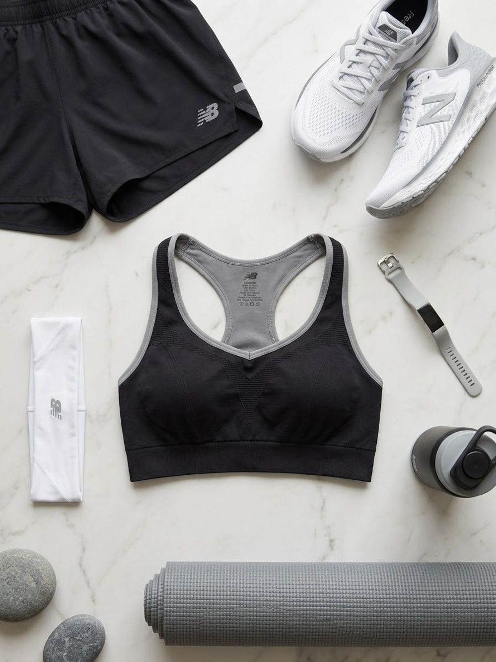 New Balance Black & Gray Seamless Racerback Medium-Support Sports Bra